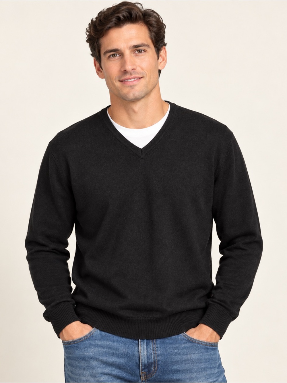 Calvin Klein 100% Merino Wool Black V-Neck Sweater Men’s Large